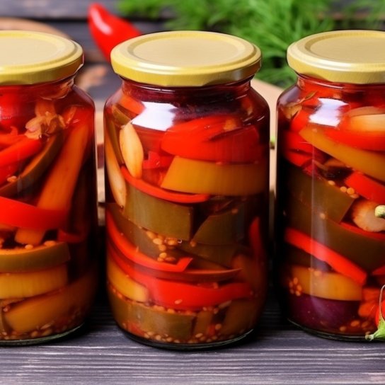 Мариновані баклажани з болгарським перцем на зимуМариновані баклажани з болгарським перцем на зиму