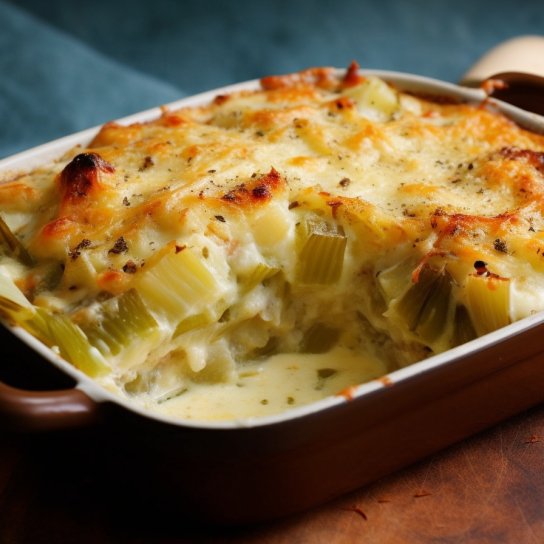 Цибуля-порей, запечена з бринзою