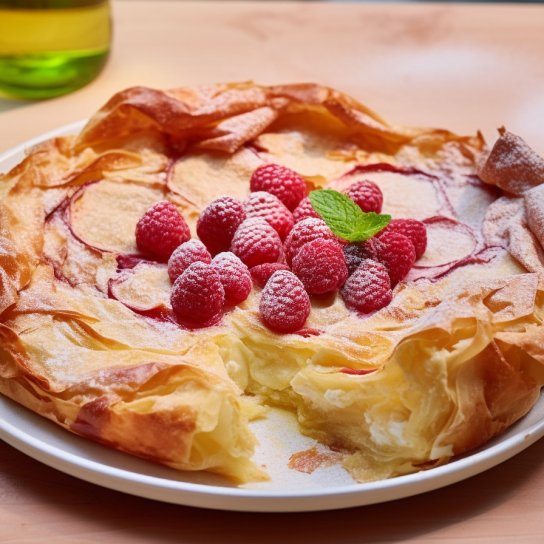 Пирог из теста фило с малиной