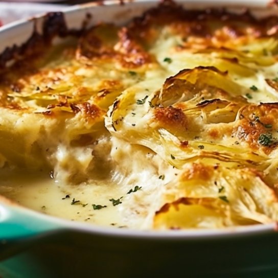 Гратен з фаршем, молодою картоплею і капустою