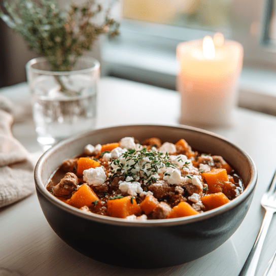 Свиняча вирізка з гарбузом, морквою та фетою