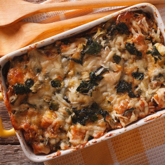 Гратен зі шпинату і бекону