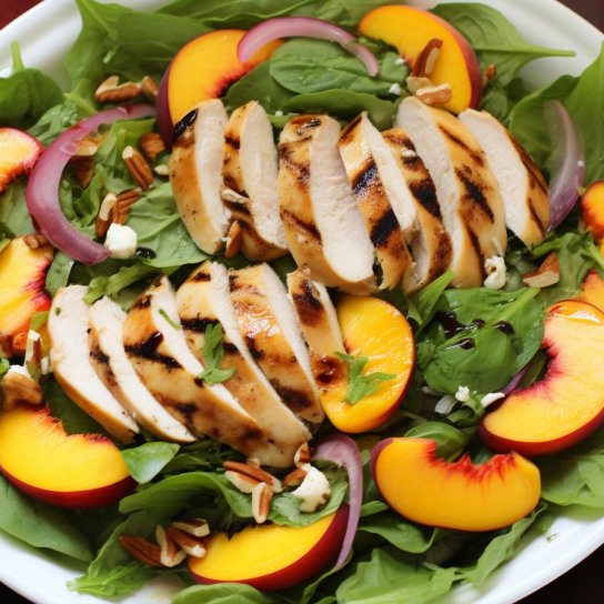 Салат зі смаженою куркою, кукурудзою та персиками