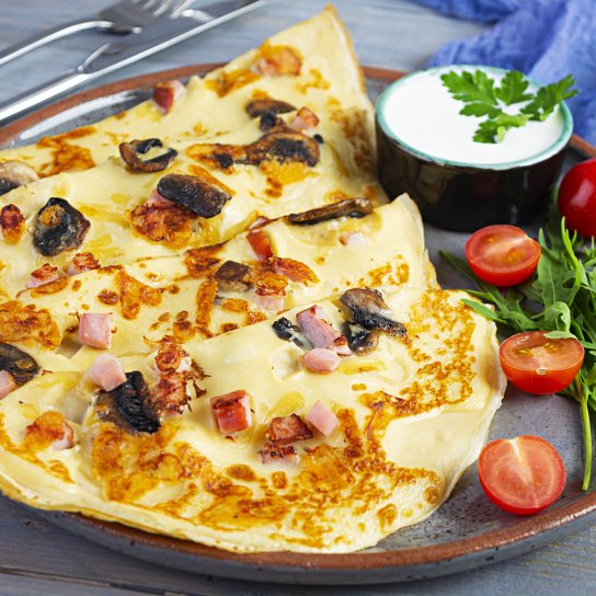 Блинчики с ветчиной и сыром с припеком: рецепт