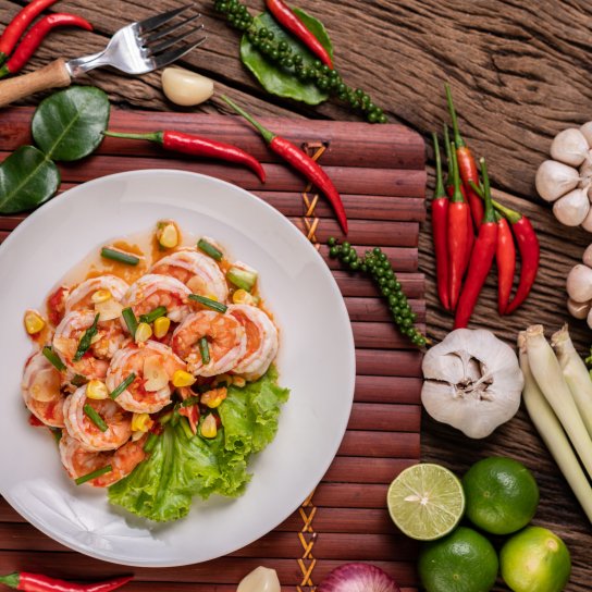 креветки з цитрусовими та рисом