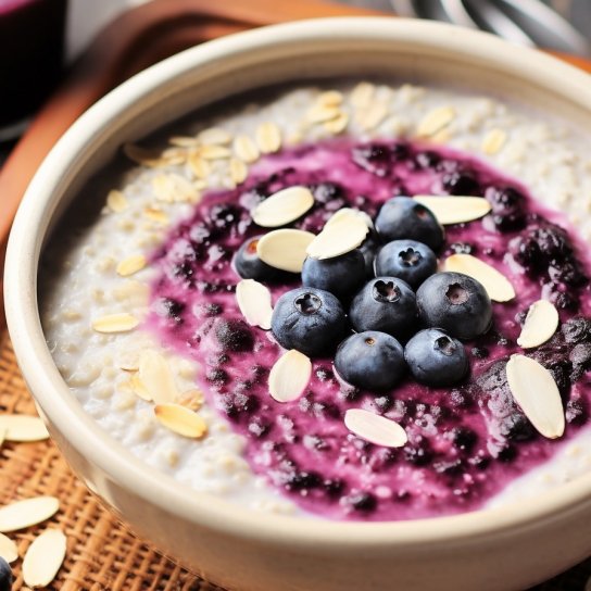 Вівсяна каша з бананами і соусом з лохини