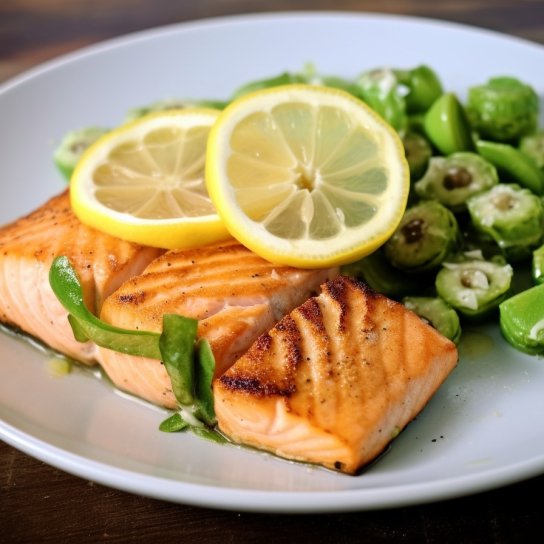 Стейк з лосося зі смаженою бамією