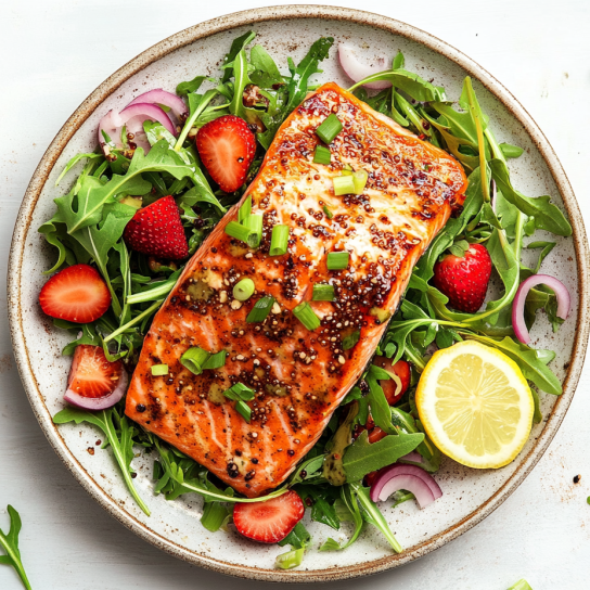 Рукола, лосось і полуниця