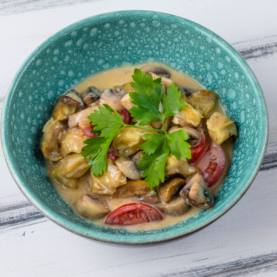 М’ясо рапана з печерицями