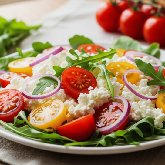 Салат з помідорами чері та зернистим сиром