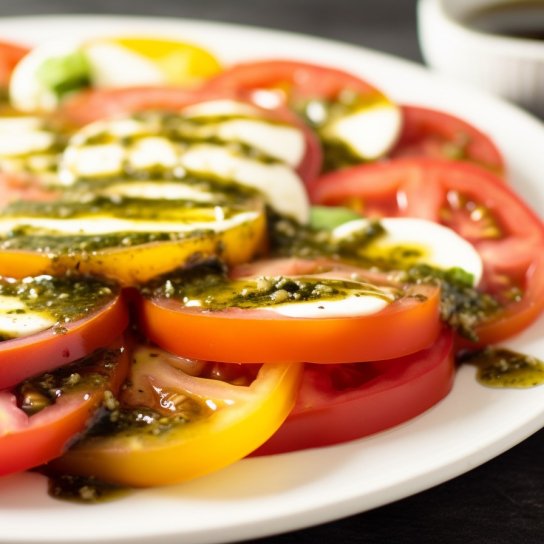 Томати з соусом песто і червоною цибулею