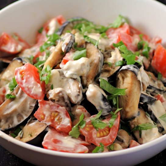 салат з баклажанами й куркою