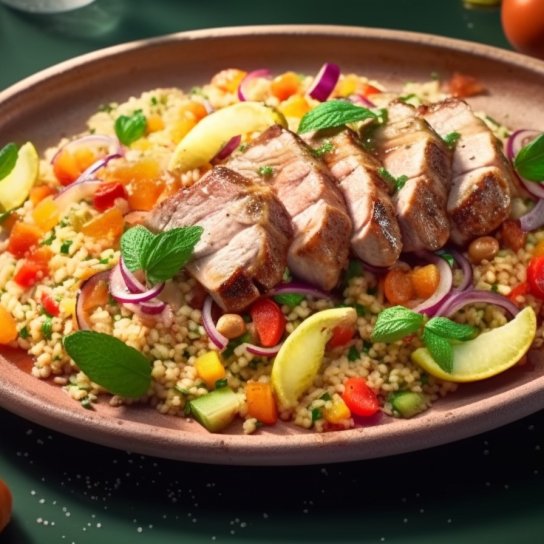 Свинина з кускусом і огірком