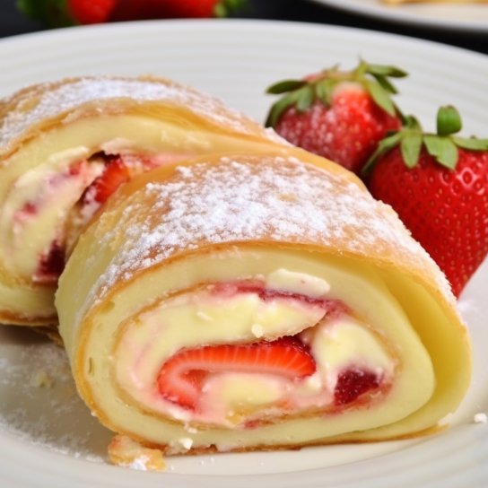 Лінивий рулет з лаваша із сиром та полуницею