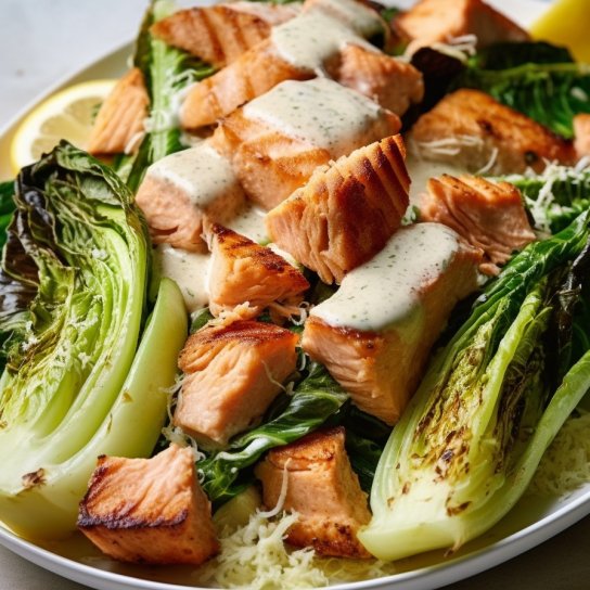 «Цезар» з лососем на грилі