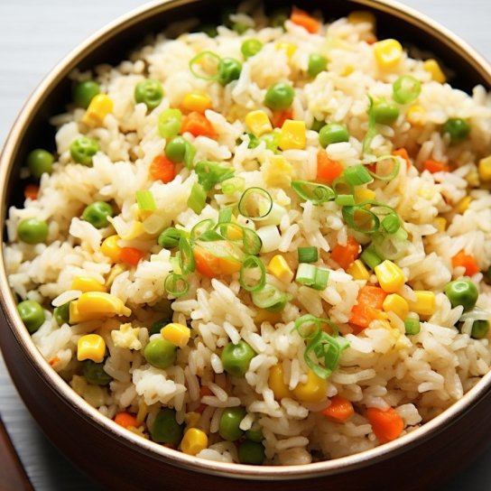 Літній рис із зеленим горошком і кукурудзою