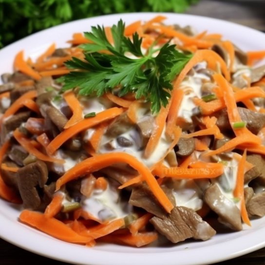 салат з курячої печінки та грибів