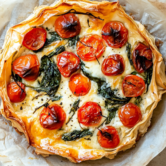 Пиріг зі шпинатом і помідорами