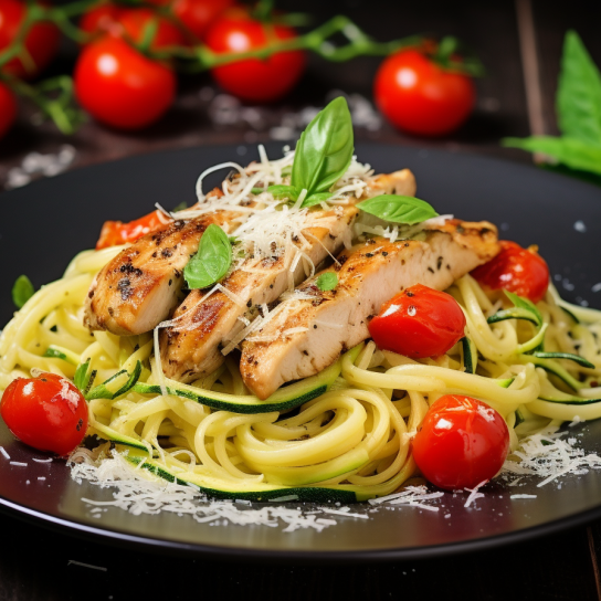 паста з кабачком і куркоюНизькокалорійна паста з кабачком і куркою