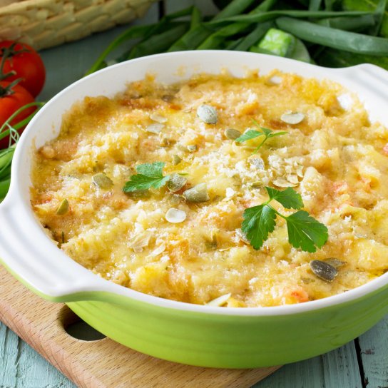 Запечений гарбуз з лисичками в сметані