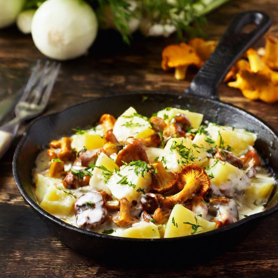 Картопля з лисичками у вершково-сметанному соусі