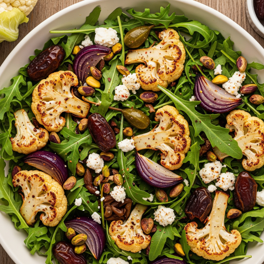 Салат із запеченою цвітною капустою, фетою та фініками