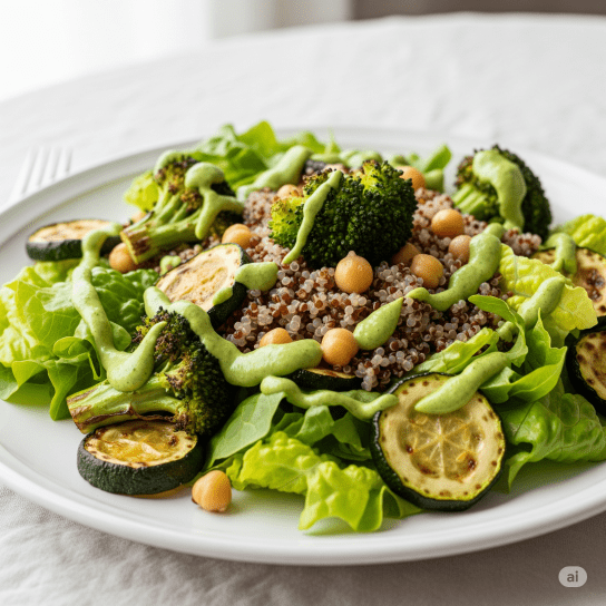 Овочевий салат з кіноа та зеленою заправкою