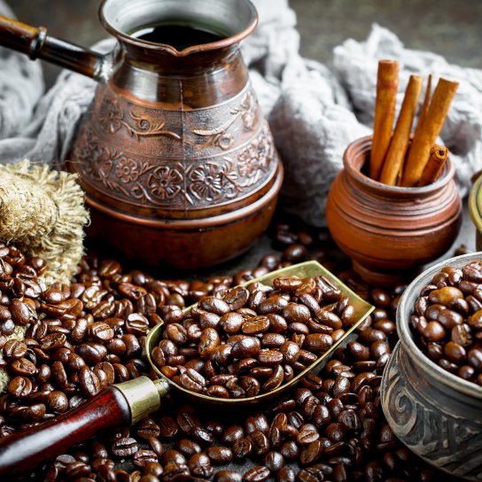 кава в зернах, турка для кави