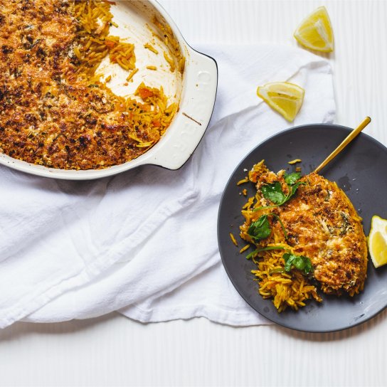 Рисовая запеканка с ветчиной