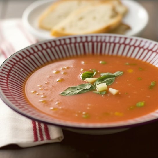 Легкий суп-пюре из томатов, базилика и лука-порея