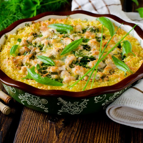 Запіканка з пшона з шинкою