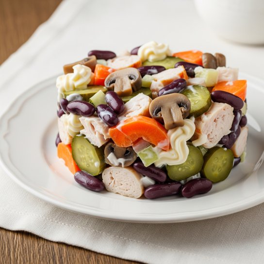 Салат «Ситий животик» з копченим курячим філе та грибами