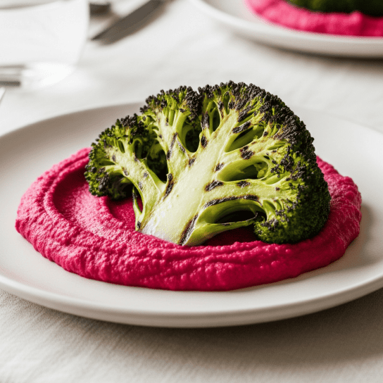 Буряковий хумус зі стейком з броколі