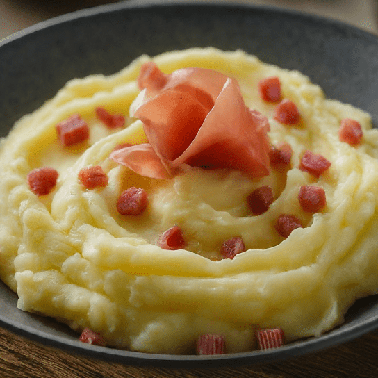 Картопляне пюре з моцарелою і шинкою