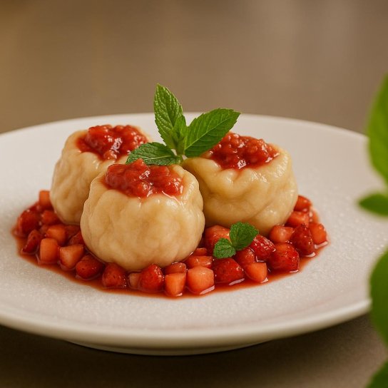 Відкриті вареники з полуницею