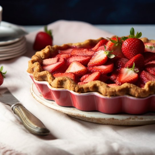 Відкритий пиріг з ревенем і полуницею