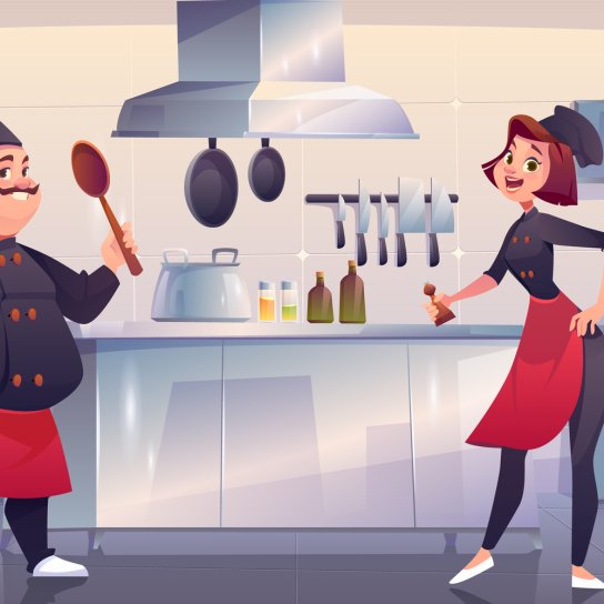 Ілюстрація шеф та сушеф на кухні