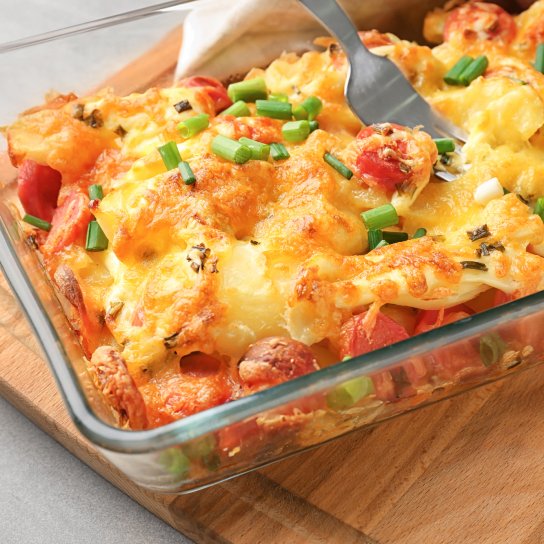 Запеканка с охотничьими колбасками