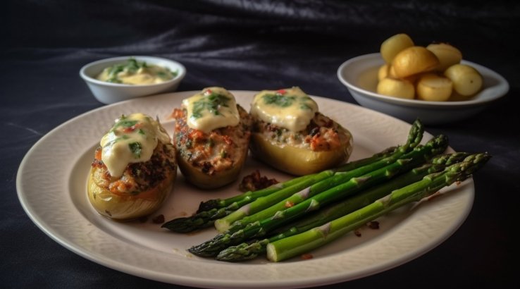 Cпаржа й фарширована картопля
