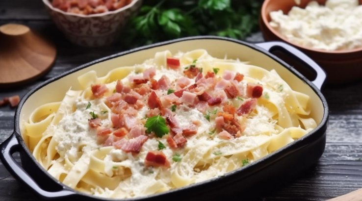 Локшина з бринзою і шинкою