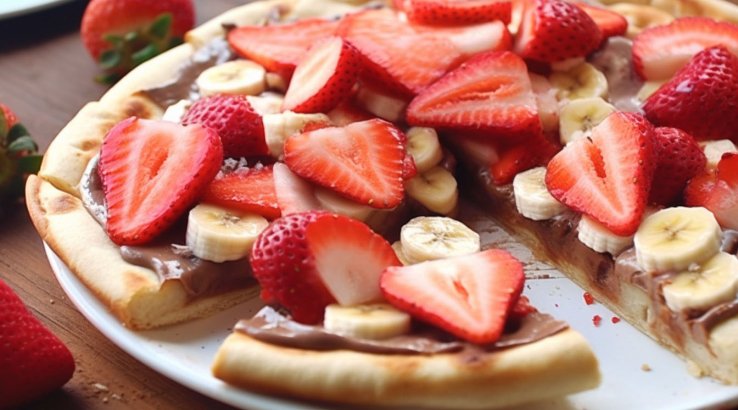 клубнично-банановая пицца на десерт