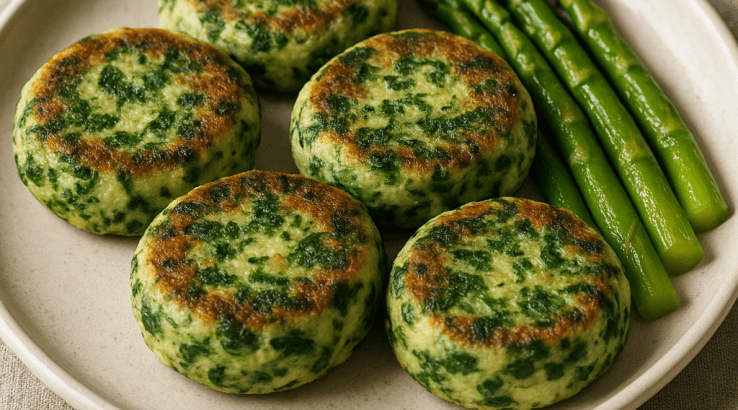 Сирники зі шпинатом і спаржею