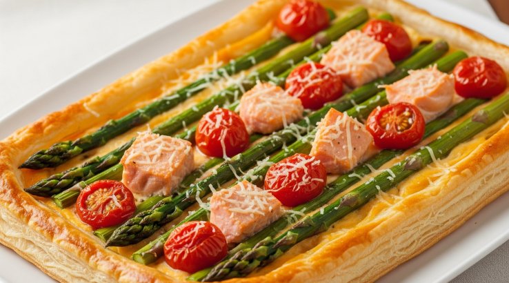 Пиріг з рибою, сиром та спаржею