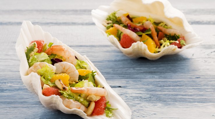 салат з апельсинами та креветками