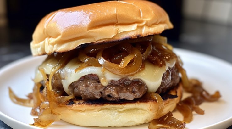 Бургер із карамелізованою цибулею