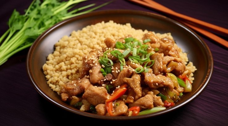 Китайська свинина гобаожоу з булгуром