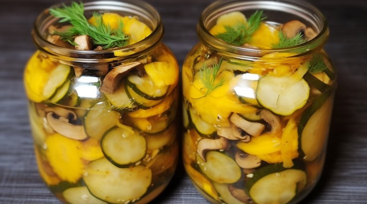 Салат з печериць та кабачків на зиму