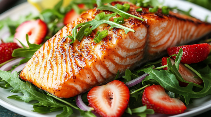 Рукола, лосось і полуниця