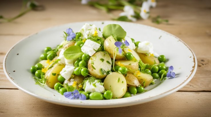 Салат з бобами, молодою картоплею і зернистим сиром