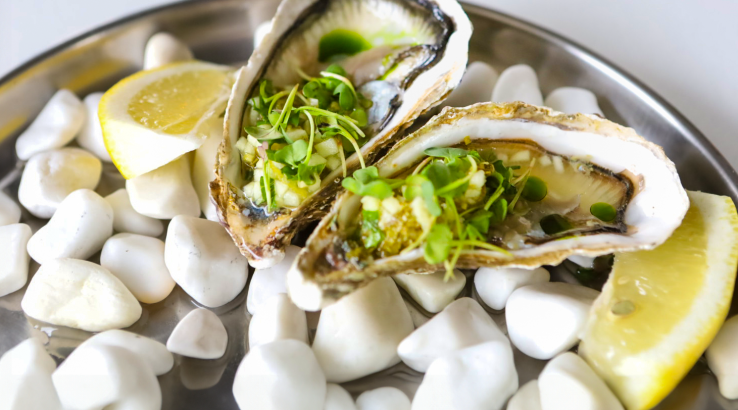 Устриці з тартаром з чилі та кінзою